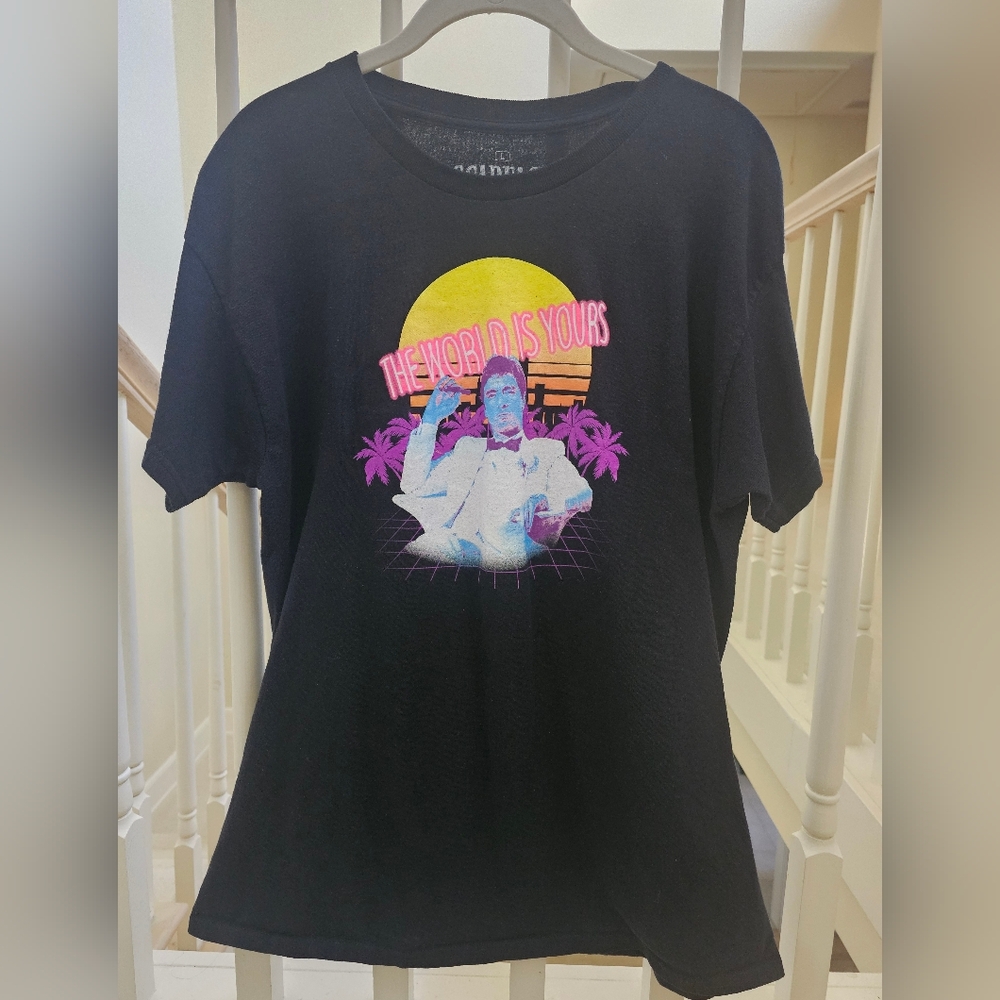 Ripple Junction Black Tee with Retro Scarface Graphic
